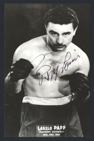 LASZLO PAPP 1960s  SIGNED Photo Hungarian Olympic Boxer (d.2003) HOF