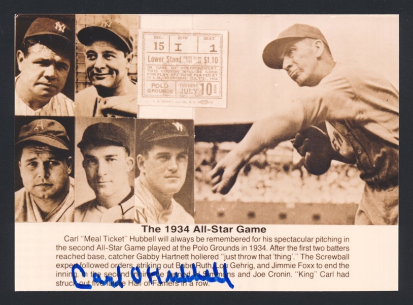 CARL HUBBELL 1930s New York Giants SIGNED Photo (d.1988) HOF