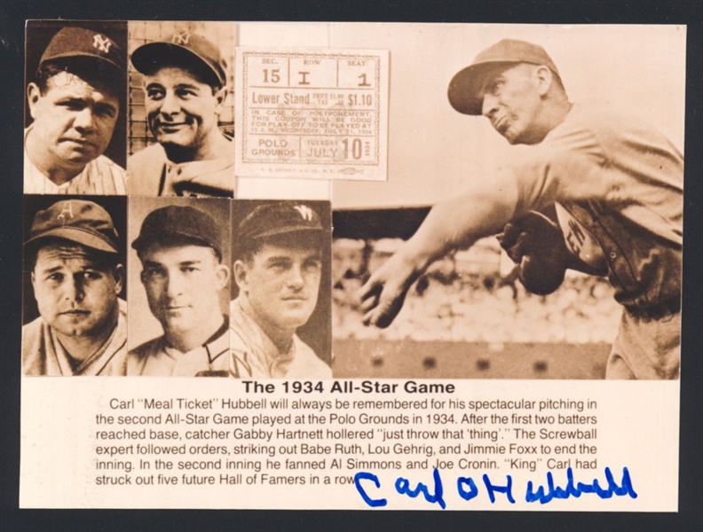 CARL HUBBELL 1930s New York Giants SIGNED Photo (d.1988) HOF