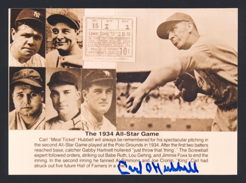 CARL HUBBELL 1930s New York Giants SIGNED Photo (d.1988) HOF