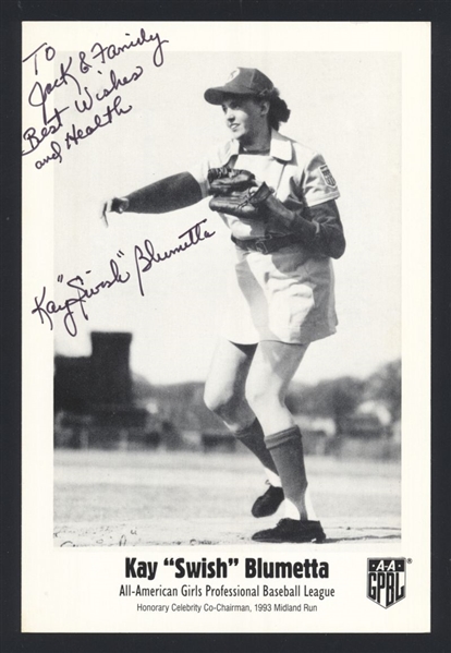 KAY BLUMETTA 1951-54 Lassies SIGNED Photo AAGPBL American Girls Baseball League 