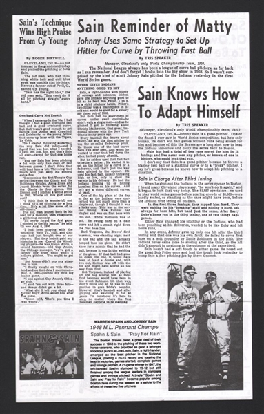 JOHNNY SAIN SIGNED Newspaper Article (d.2006) 1948 Braves 1951 1952 1953 Yankees