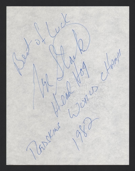 GEORGE STARKE SIGNED Full Page Sheet Insc. Head Hog 1982 Washington Redskins