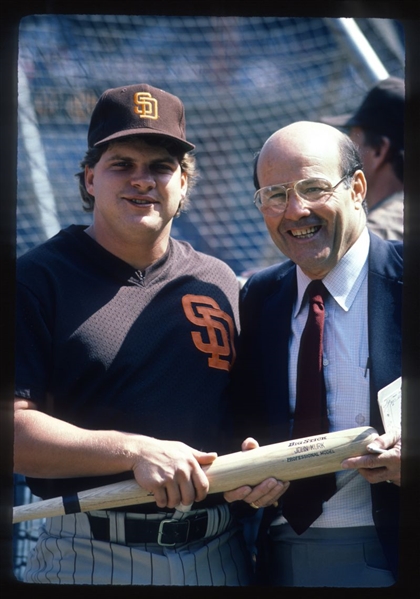 1986 JOE GARAGIOLA & JOHN KRUK w/ Error Bat Original 35mm Slide Transparency