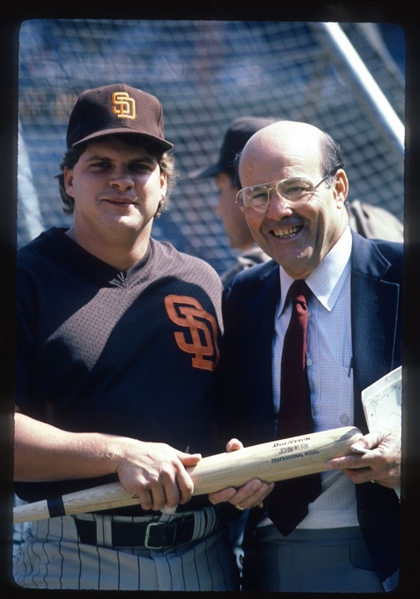 1986 JOE GARAGIOLA & JOHN KRUK w/ Error Bat Original 35mm Slide Transparency