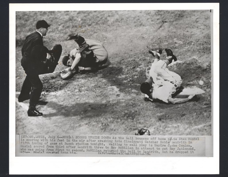 1954 Cardinals STAN MUSIAL, HOBIE LANDRITH & JOCKO CONLAN News Wire Photo