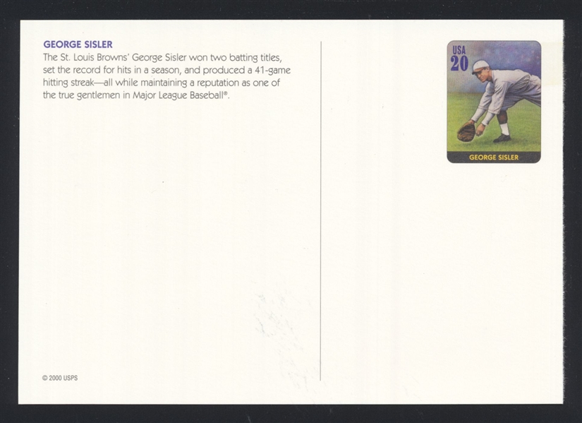 GEORGE SISLER St. Louis Browns 20-Cent Prepaid USPS Postcard 2000 HOF