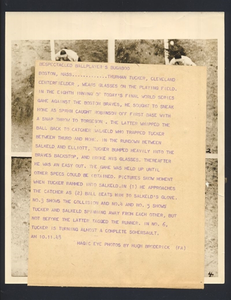 1948 World Series BILL SALKELD vs THURMAN TUCKER Glasses Break Original Photo