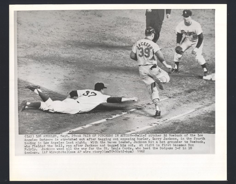 Lot of (2) 1962 Dodgers JIM PENDLETON, ED ROEBUCK & RON FAIRLY News Wire Photos
