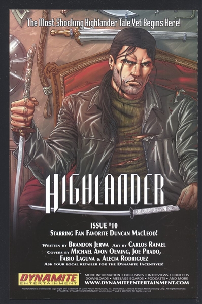 Highlander #9/D NM Pat Lee Variant Dynamite Comic Book
