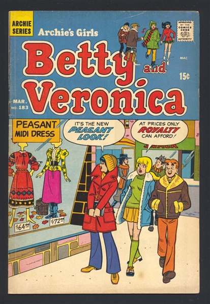Archie's Girls Betty & Veronica #183 VG Peasant Look 1971 Archie Comic Book
