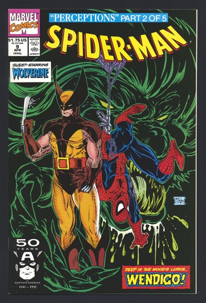 Spider-Man #9 VF/NM Perceptions p2 Wolverine McFarlane 1991 Marvel Comic Book